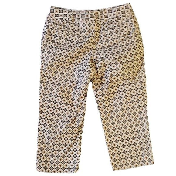 Talbots Petites Crop Pants Brown Size 6P Career Geo Button Zipper Capri Stretch - Picture 4 of 6